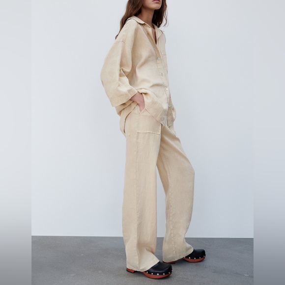 NWOT Zara Ecru Relaxed Linen Pants - Picture 5 of 5